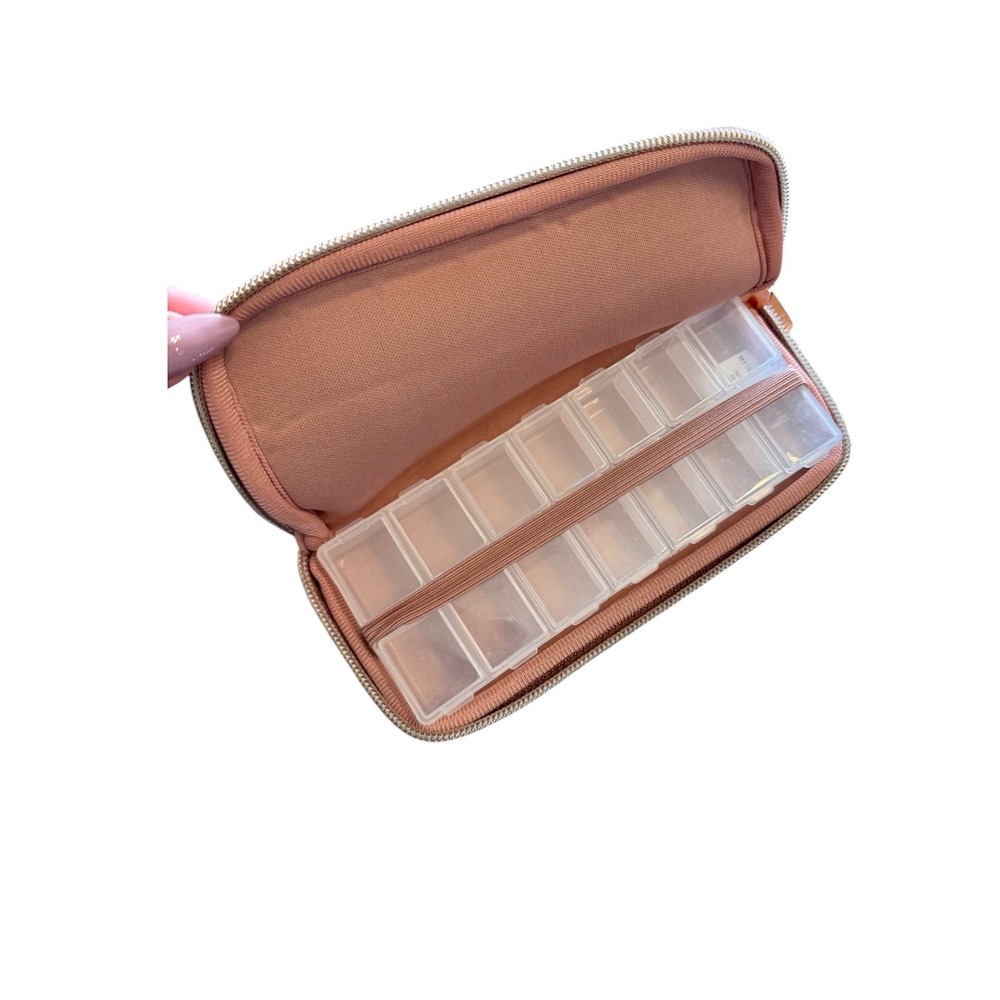 MYTAGALONGS Pink Velvet 14 Slot Pill Organizer Travel Case Zip Pouch